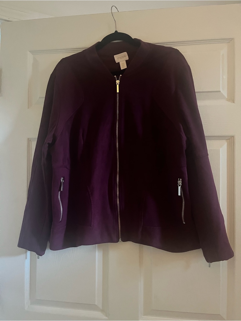 Chico's Wine Suede-Panel Bomber Jacket
